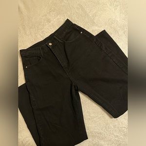 Black Straight Leg Jeans with Patch Detail